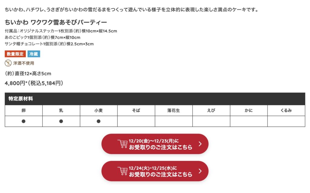 ちいかわクリスマスケーキセブンイレブン