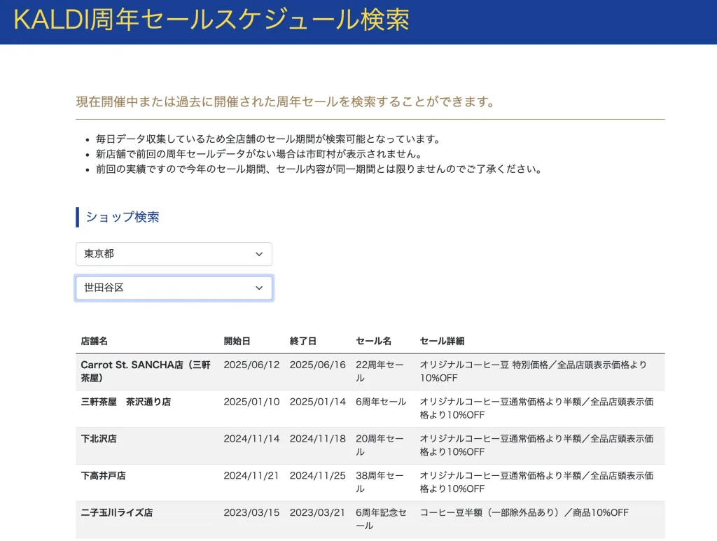 カルディセールいつ